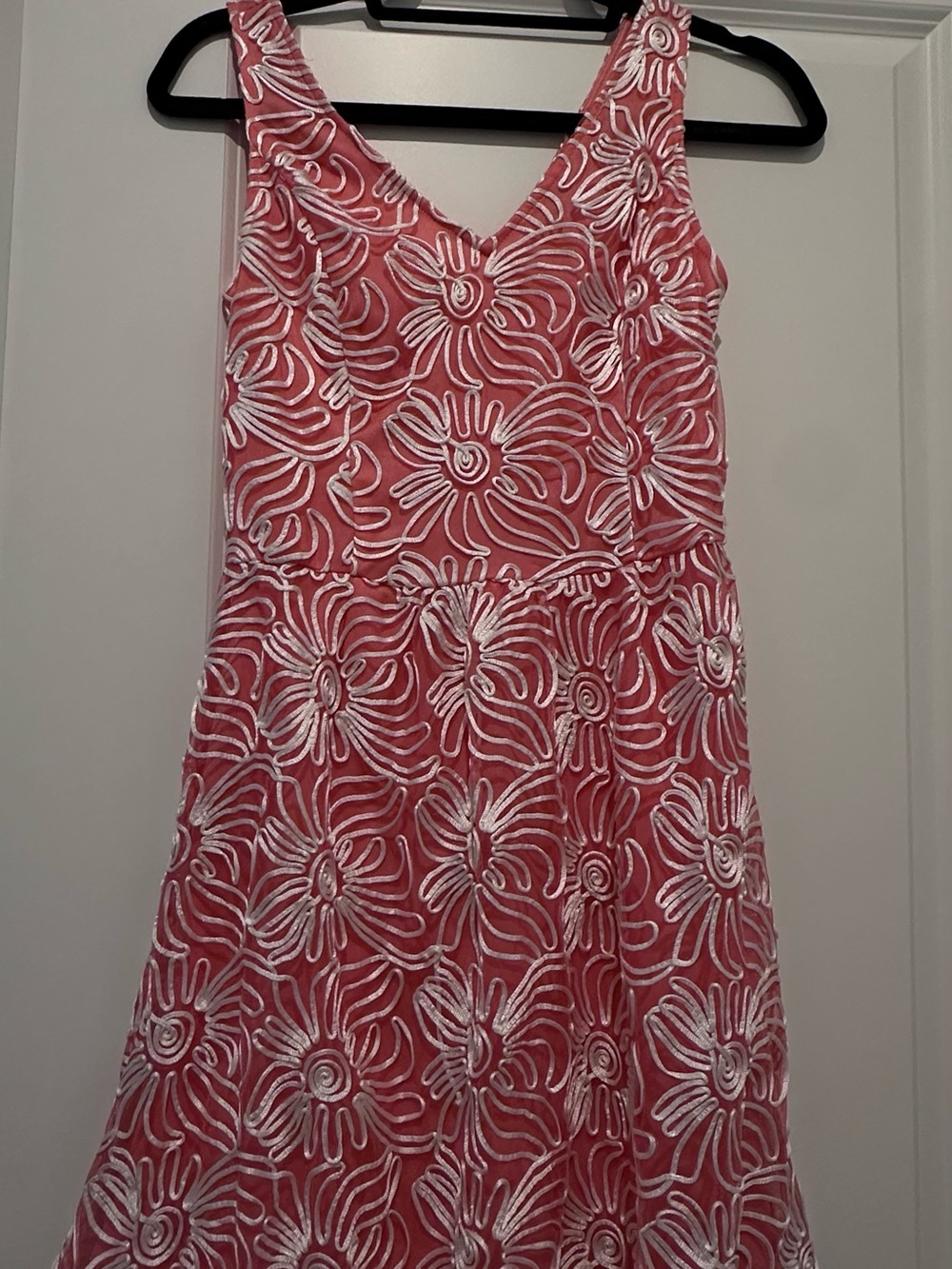 Francesca's Coral Floral Lace A-Line Mini Dress